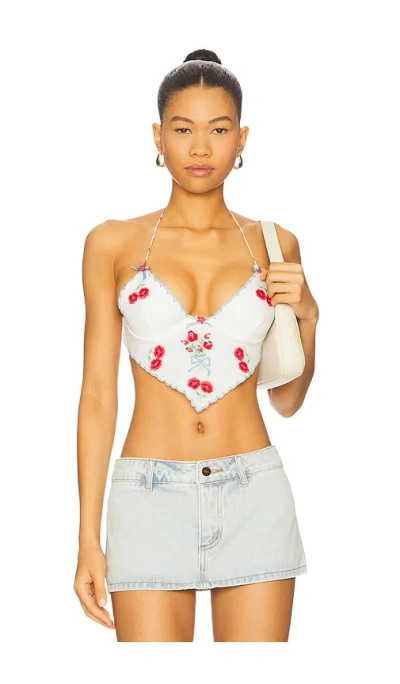 For Love & Lemons Forget Me Not Bra Top In White