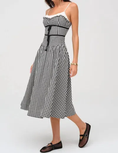 For Love & Lemons Georgia Gingham Midi Dress In Black