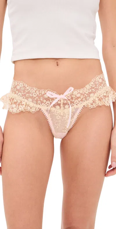 For Love & Lemons Gilded Lace Thong Panties Natural In Brown