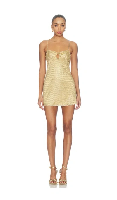 For Love & Lemons Glitter Slip Dress In Yellow