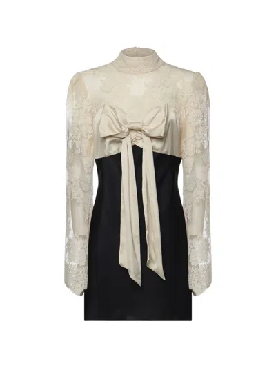 For Love & Lemons Grace Lace Bow Mini Dress In Neutral