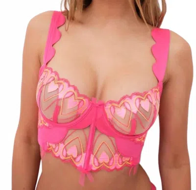 For Love & Lemons Graphic Hearts Bustier Top In Pink