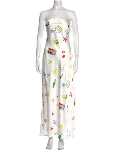 Pre-owned For Love & Lemons Graphic Print Long Dress In White