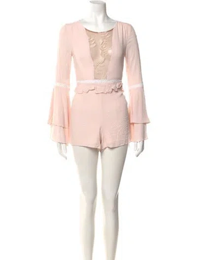 Pre-owned For Love & Lemons Graphic Print Scoop Neck Romper In Pink