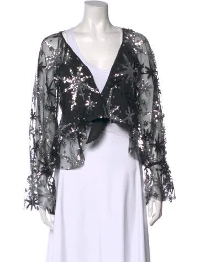 Pre-owned For Love & Lemons Graphic Print V-neck Top In Black