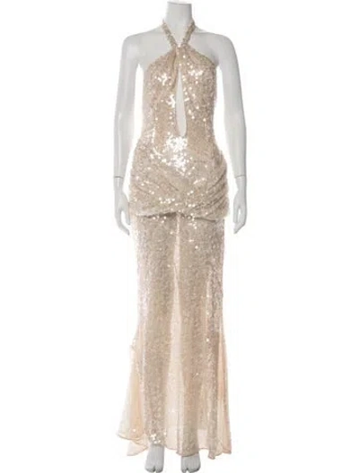 Pre-owned For Love & Lemons Halterneck Long Dress In Neutrals