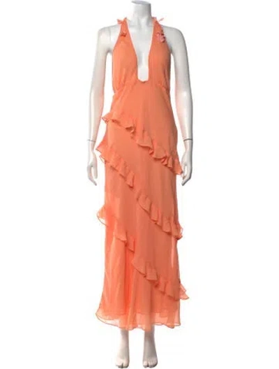 Pre-owned For Love & Lemons Halterneck Long Dress W/ Tags In Orange