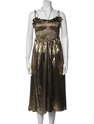 Pre-owned For Love & Lemons Halterneck Midi Length Dress W/ Tags In Gold