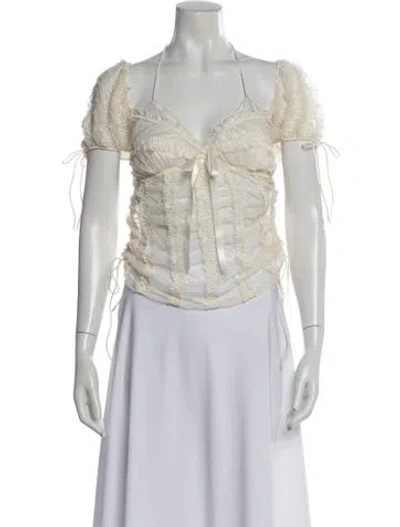 Pre-owned For Love & Lemons Halterneck Short Sleeve Blouse In White