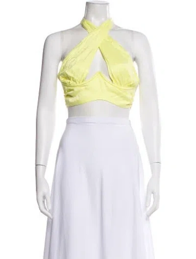 Pre-owned For Love & Lemons Halterneck Sleeveless Crop Top In Yellow