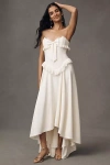 For Love & Lemons Harmony Silk Strapless Corset Drop-waist High-low Maxi Dress In White