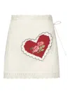 For Love & Lemons Heart-embroidered Lace-trimmed Skirt In White