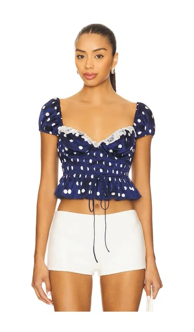 For Love & Lemons Holland Top In Blue