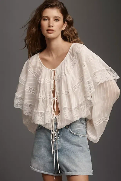 For Love & Lemons Horizon Front-tie Blouse In Neutral