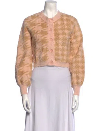 Pre-owned For Love & Lemons Houndstooth Print Crew Neck Sweater In Pink