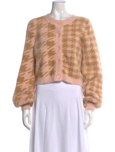 Pre-owned For Love & Lemons Houndstooth Print Crew Neck Sweater In Pink