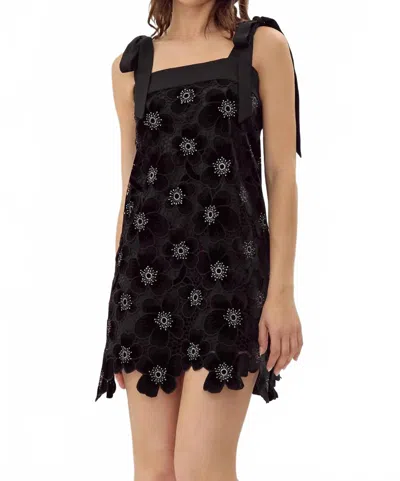 For Love & Lemons Jolene Crochet Velvet Mini Dress In Black