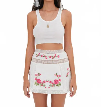For Love & Lemons Jolene Embroidered Mini Skirt In White