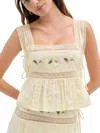 For Love & Lemons Jolene Embroidered Top In Beige In White