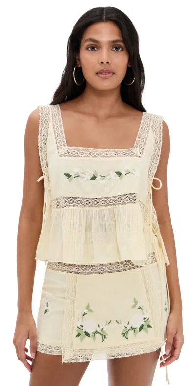 For Love & Lemons Jolene Embroidered Top In Beige In White