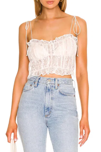 For Love & Lemons Jules Ruffled Lace Crop Top In White