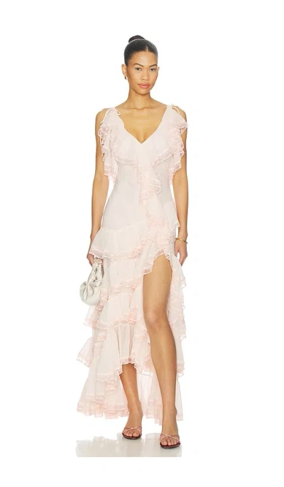 For Love & Lemons Juniper Chiffon V-neck Ruffle Tiered Maxi Dress In Animal Print