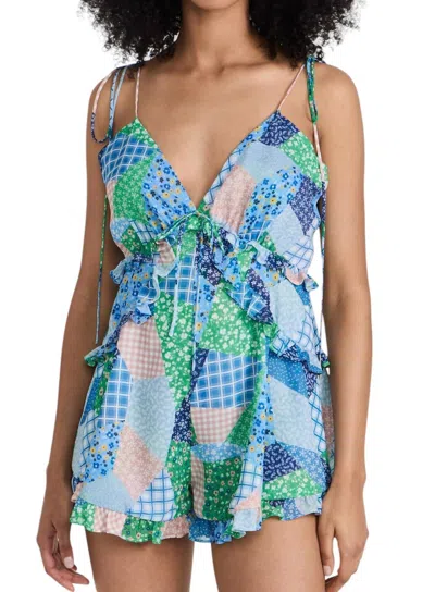 For Love & Lemons Juniper Romper In Blue In Multi