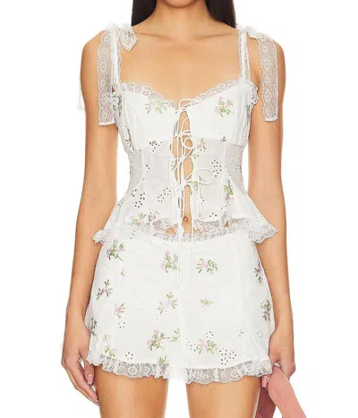 For Love & Lemons Kinsley Eyelet Top In White