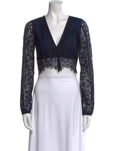 Pre-owned For Love & Lemons Lace Lace Pattern Crop Top In Blue