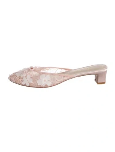 Pre-owned For Love & Lemons Lace Lace Pattern Mules In Pink