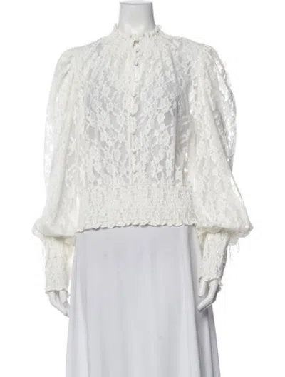Pre-owned For Love & Lemons Lace Lace Pattern Sweatshirt In White