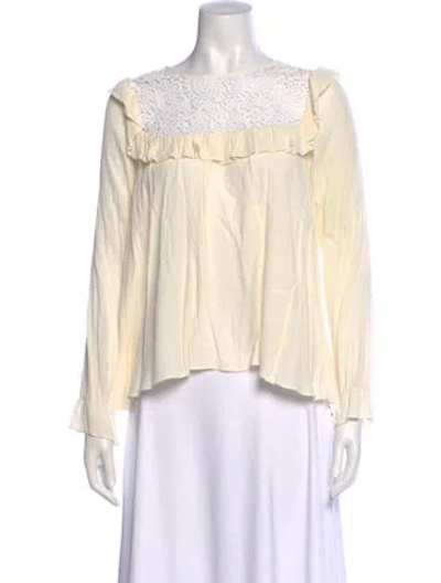 Pre-owned For Love & Lemons Lace Pattern Crew Neck Blouse In Neutral