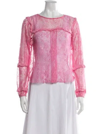 Pre-owned For Love & Lemons Lace Pattern Crew Neck Blouse In Pink