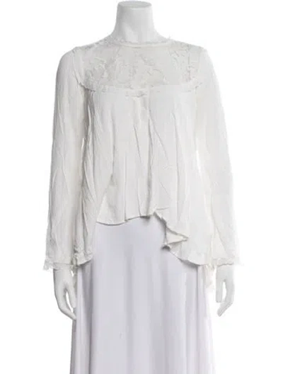 Pre-owned For Love & Lemons Lace Pattern Crew Neck Blouse In White