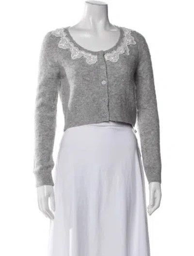 Pre-owned For Love & Lemons Lace Pattern Crew Neck Sweater In Neutrals