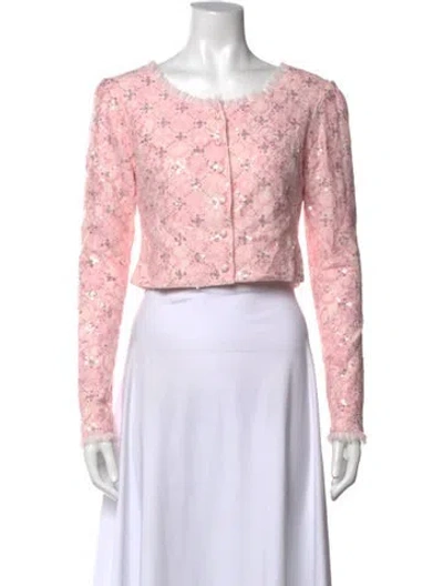 Pre-owned For Love & Lemons Lace Pattern Crew Neck Top In Pink