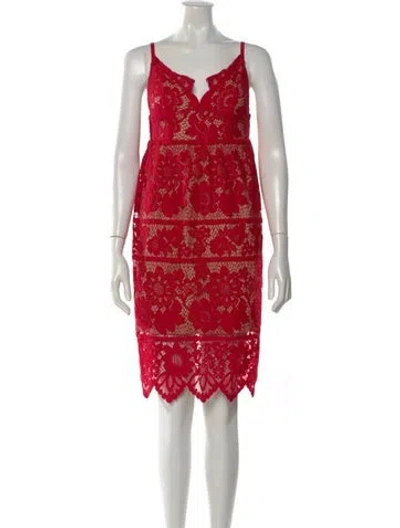 Pre-owned For Love & Lemons Lace Pattern Knee-length Dress In Red
