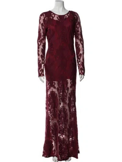Pre-owned For Love & Lemons Lace Pattern Long Dress In Burgundy