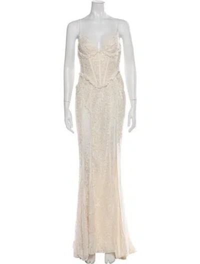 Pre-owned For Love & Lemons Lace Pattern Long Dress In Neutrals