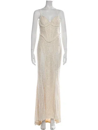 Pre-owned For Love & Lemons Lace Pattern Long Dress In Neutrals