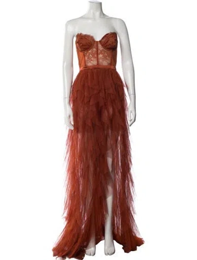 Pre-owned For Love & Lemons Lace Pattern Long Dress In Orange