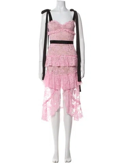 Pre-owned For Love & Lemons Lace Pattern Long Dress In Pink
