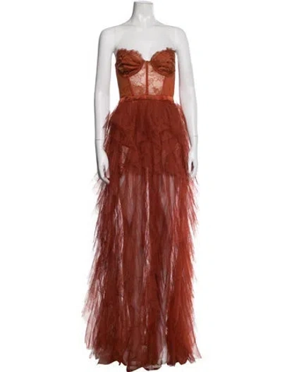 Pre-owned For Love & Lemons Lace Pattern Long Dress W/ Tags In Orange