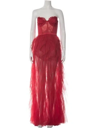 Pre-owned For Love & Lemons Lace Pattern Long Dress W/ Tags In Red