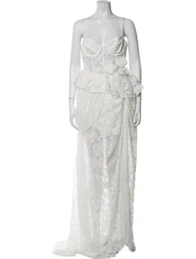 Pre-owned For Love & Lemons Lace Pattern Long Dress In White