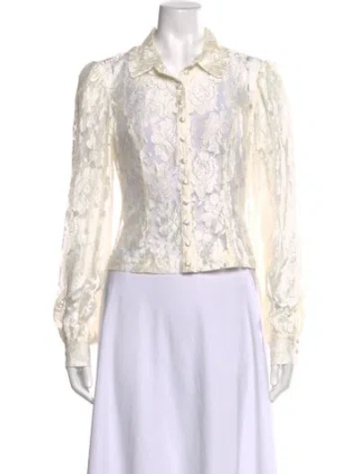 Pre-owned For Love & Lemons Lace Pattern Long Sleeve Blouse W/ Tags In Neutrals