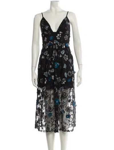 Pre-owned For Love & Lemons Lace Pattern Midi Length Dress In Black