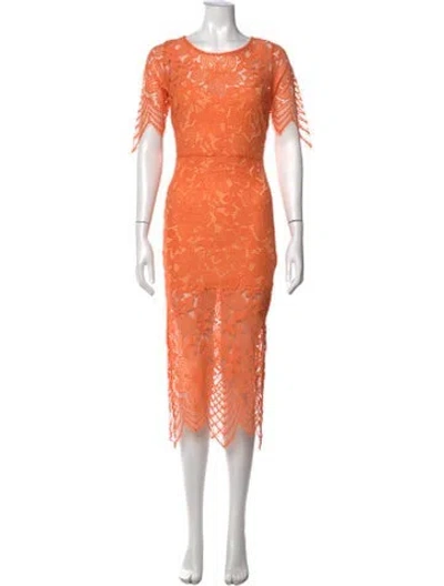 Pre-owned For Love & Lemons Lace Pattern Midi Length Dress In Orange