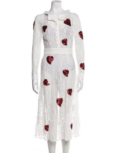 Pre-owned For Love & Lemons Lace Pattern Midi Length Dress In White
