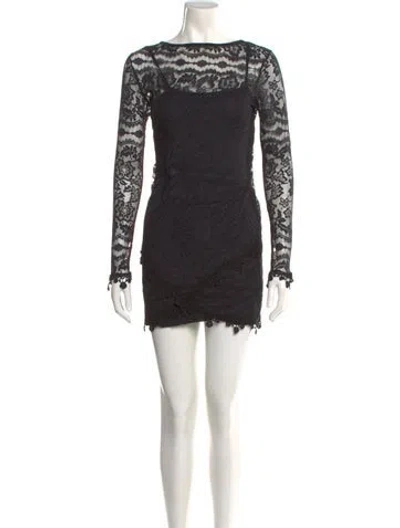 Pre-owned For Love & Lemons Lace Pattern Mini Dress In Black